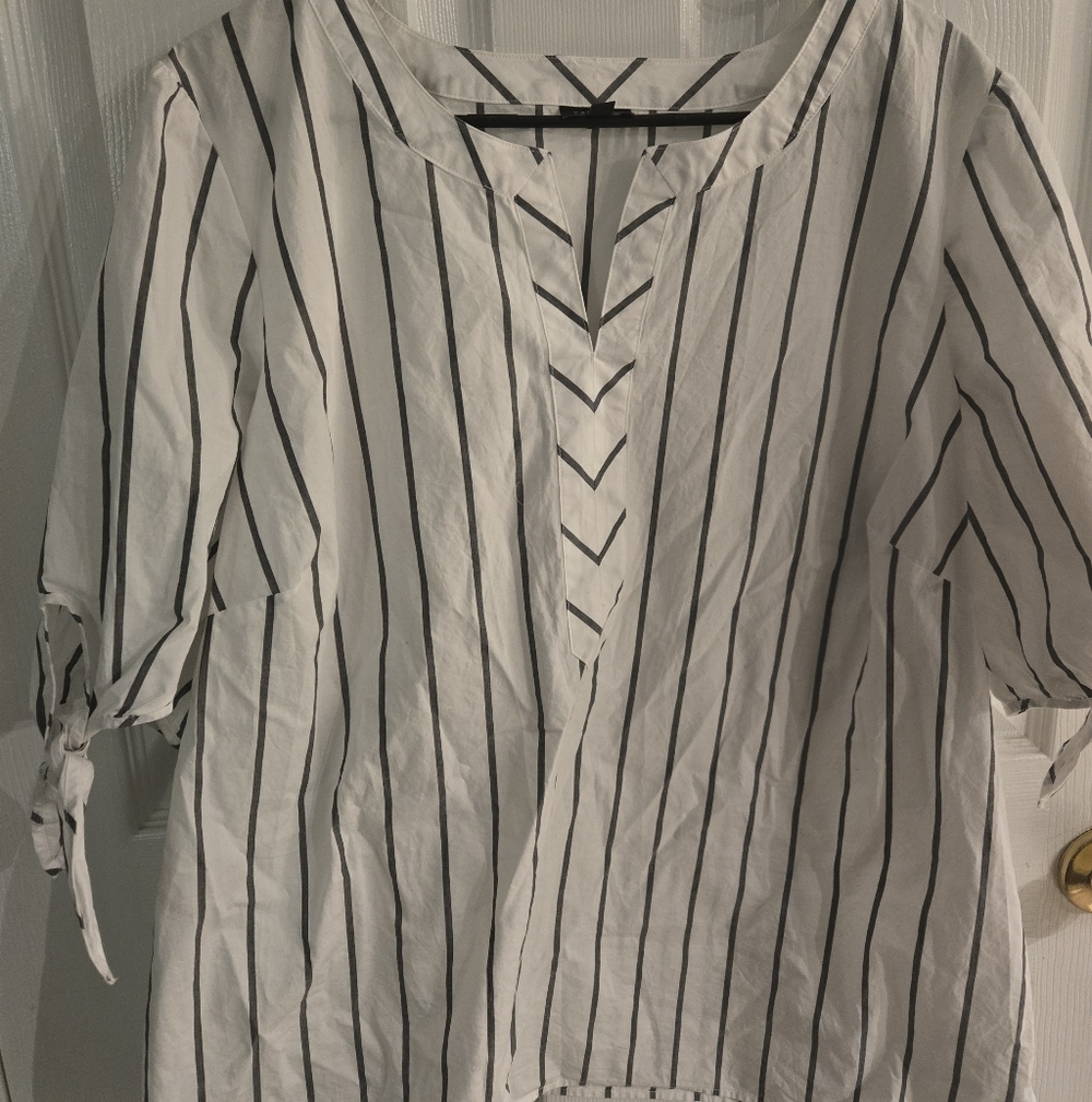 Talbots Women's Plus 2x Gray and White Striped Blouse